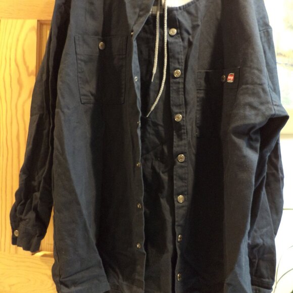 Men's WRANGLER Navy Workwear Snap Front Jacket with Grey Hood - Size: XL - Picture 1 of 9